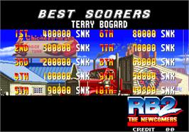 High Score Screen for Real Bout Fatal Fury 2 - The Newcomers / Real Bout Garou Densetsu 2 - the newcomers.