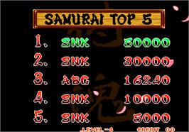 High Score Screen for Samurai Shodown / Samurai Spirits.