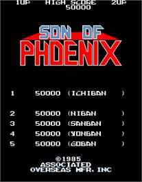 High Score Screen for Son of Phoenix.