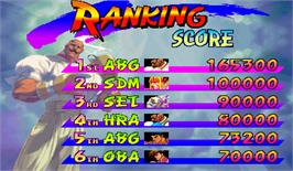 High Score Screen for Street Fighter III: New Generation.