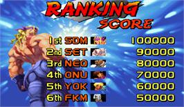 High Score Screen for Street Fighter III 2nd Impact: Giant Attack.