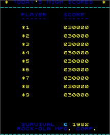 High Score Screen for Survival.