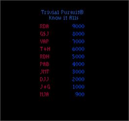 High Score Screen for Trivial Pursuit.