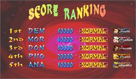 High Score Screen for Vampire Hunter 2: Darkstalkers Revenge.