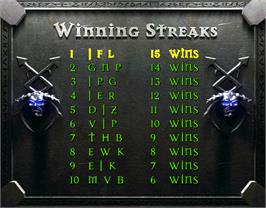 High Score Screen for War Gods.