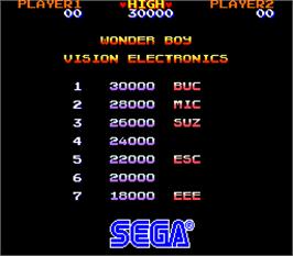 High Score Screen for Wonder Boy Deluxe.