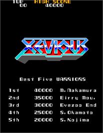 High Score Screen for Xevious.