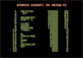 High Score Screen for Xyonix.