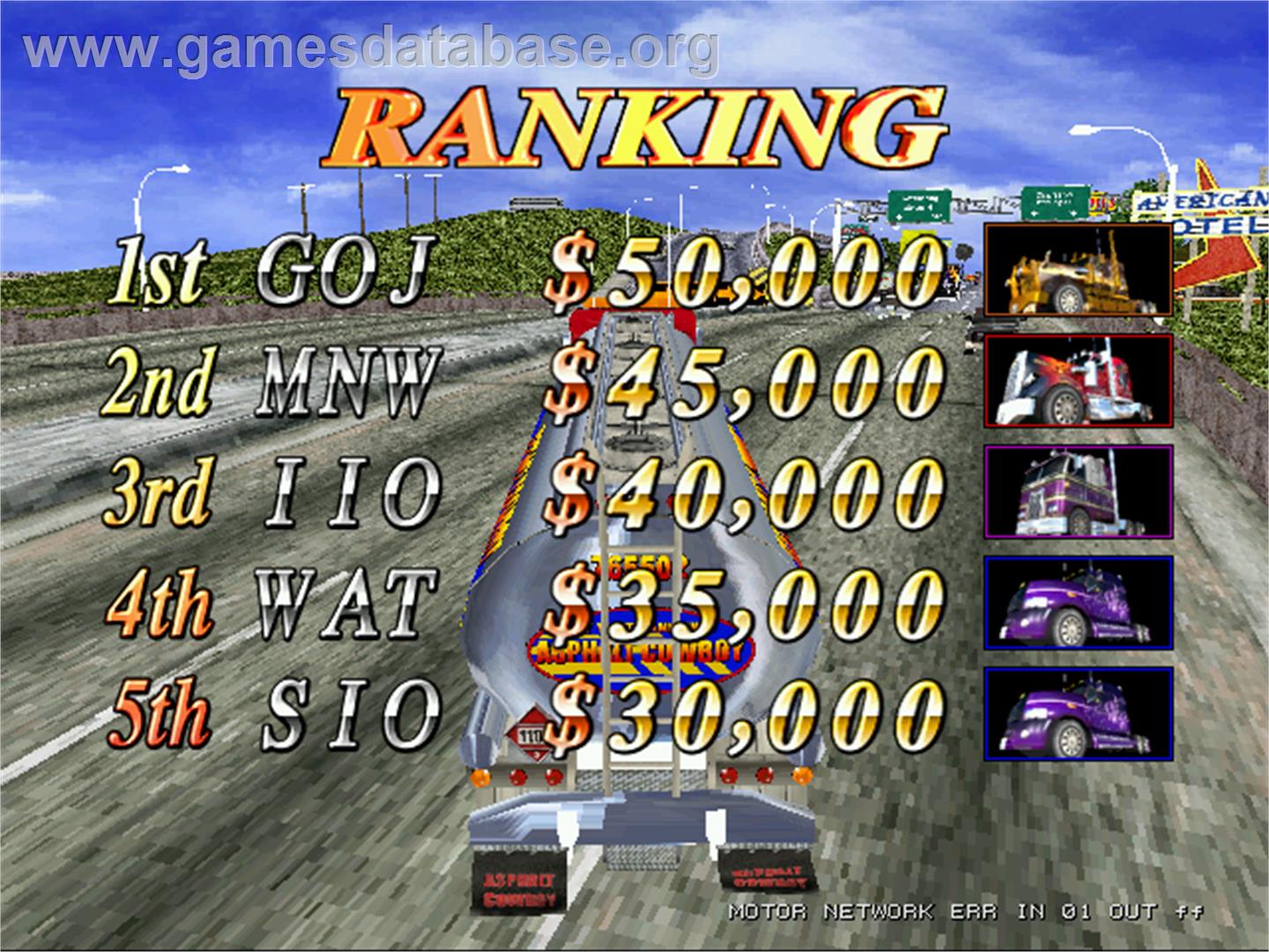18 Wheeler Deluxe - Arcade - Artwork - High Score Screen