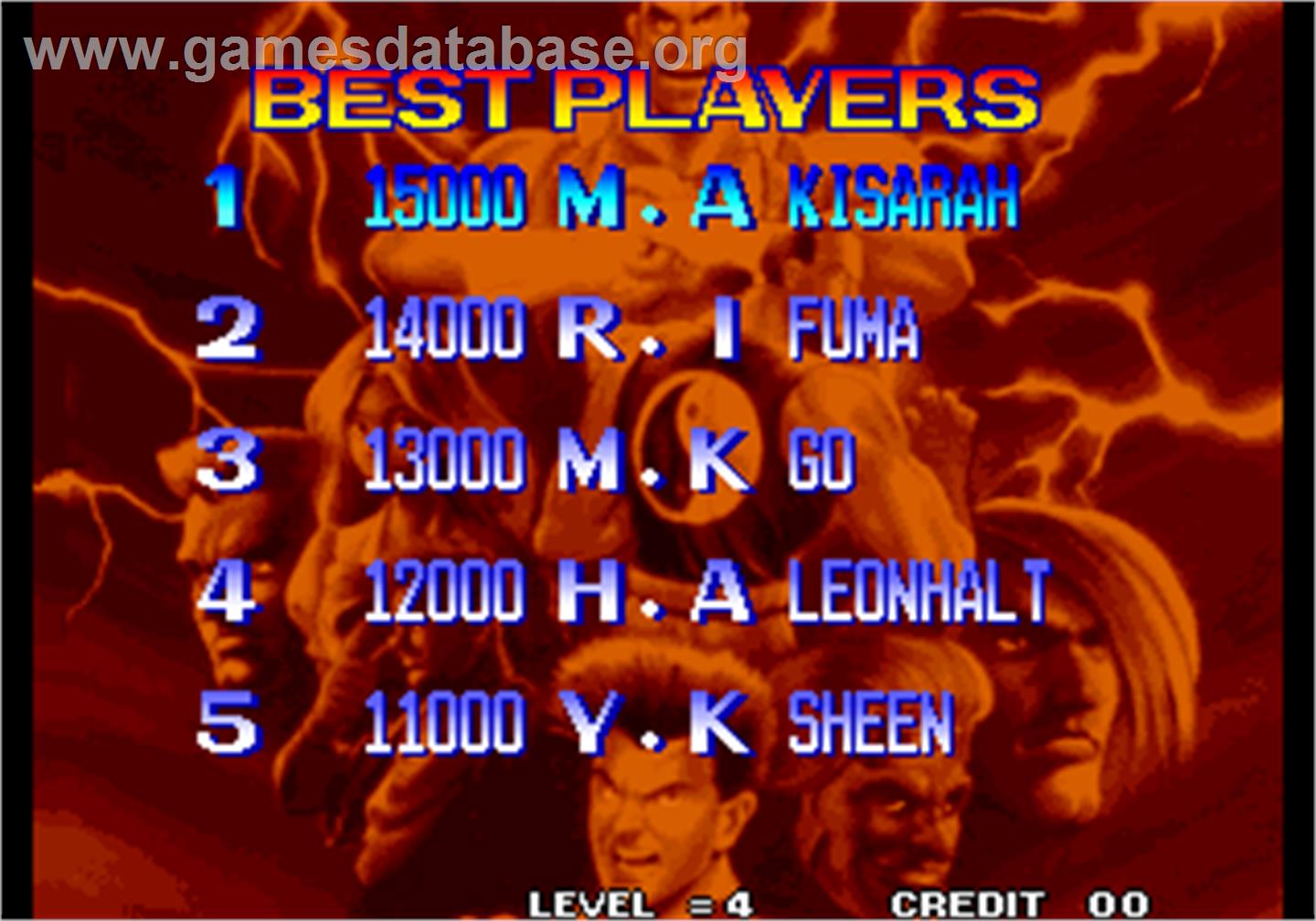 Aggressors of Dark Kombat / Tsuukai GANGAN Koushinkyoku - Arcade - Artwork - High Score Screen
