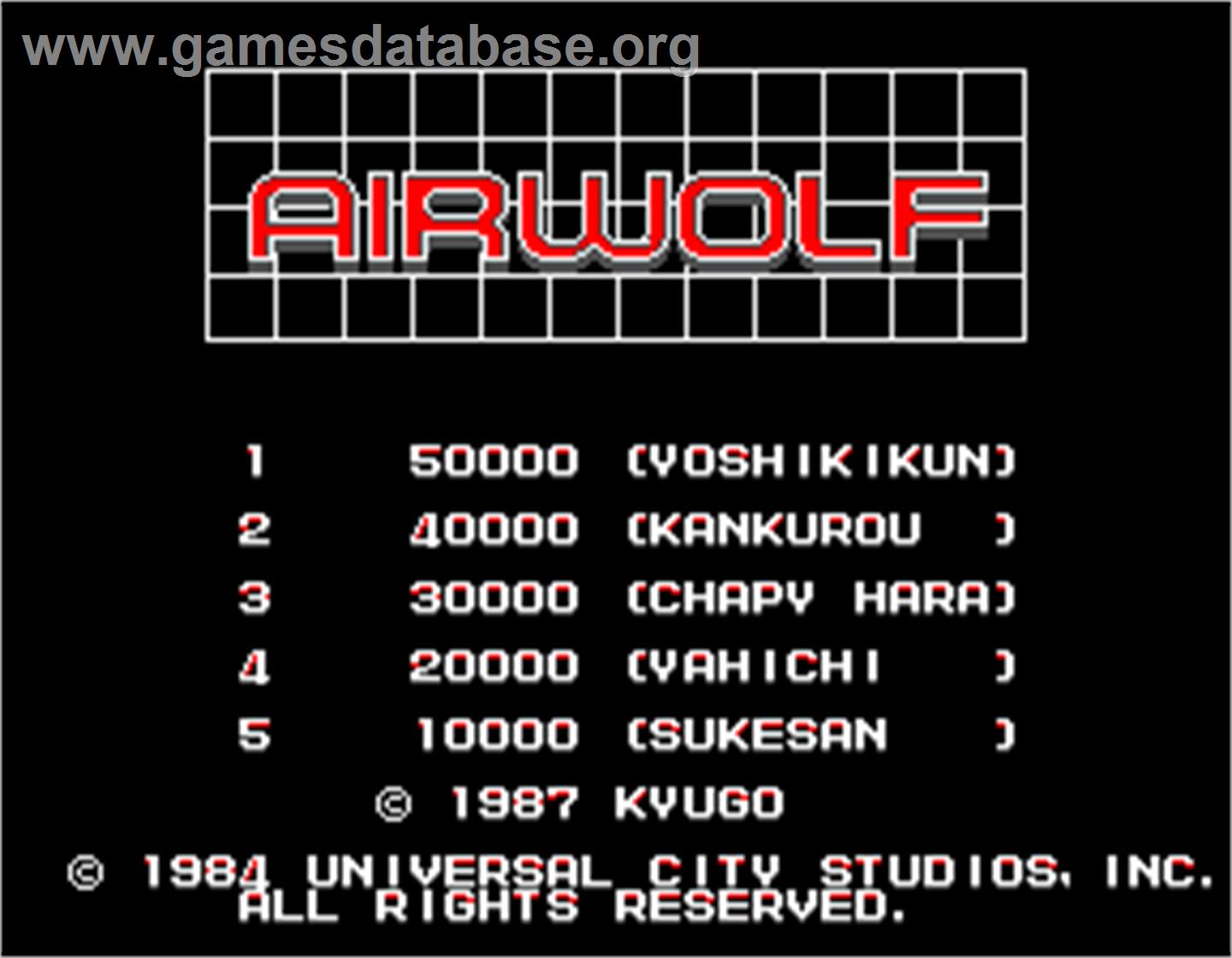 Airwolf - Arcade - Artwork - High Score Screen