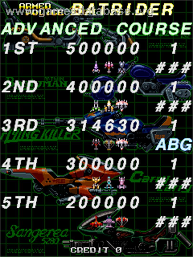 Armed Police Batrider - Arcade - Artwork - High Score Screen