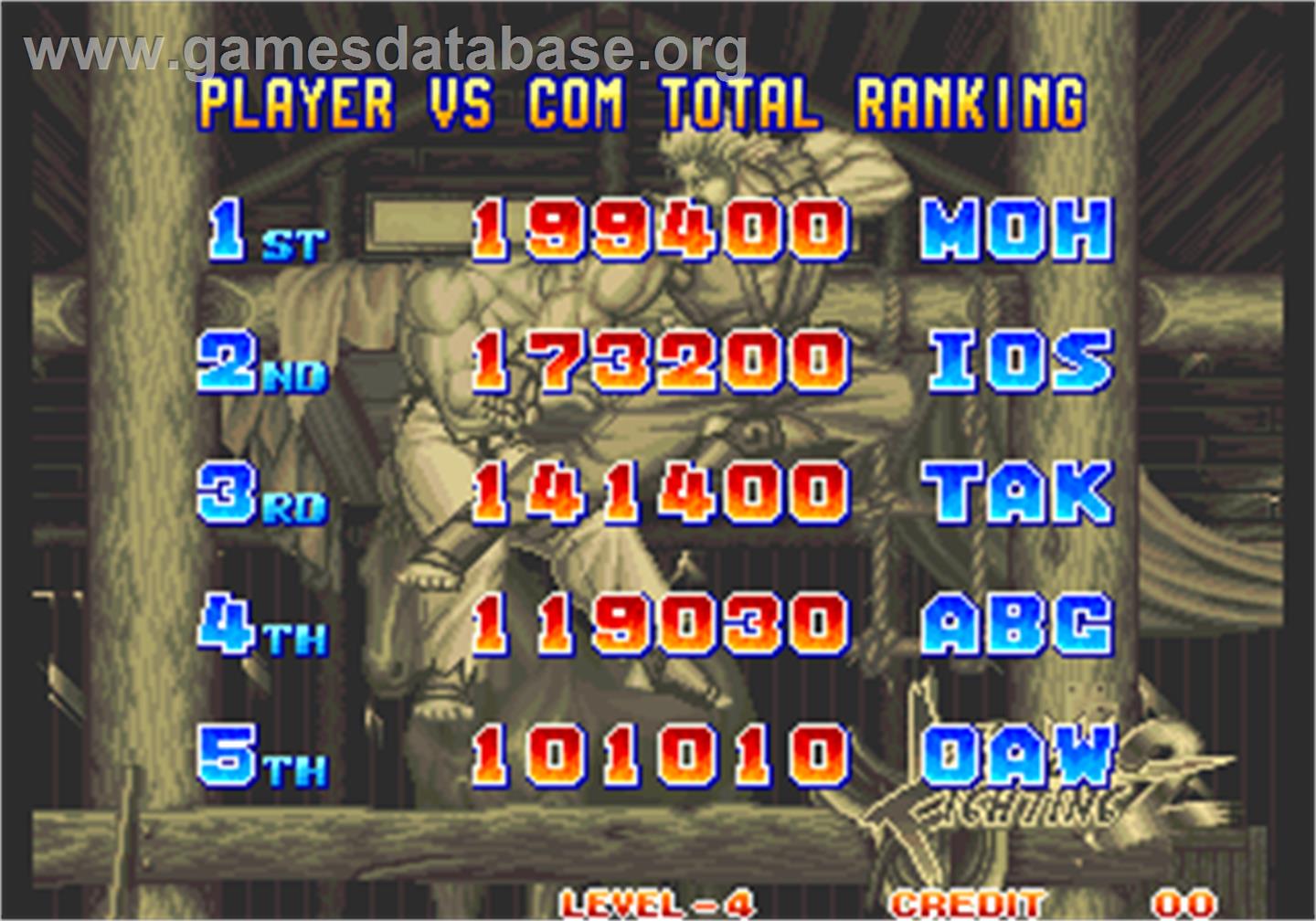 Art of Fighting 2 / Ryuuko no Ken 2 - Arcade - Artwork - High Score Screen