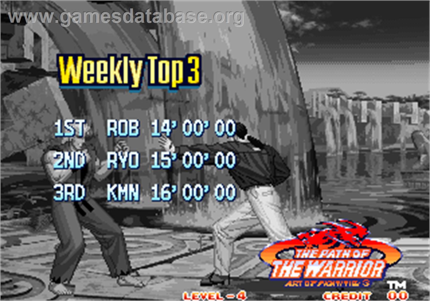 Art of Fighting 3 - The Path of the Warrior - Arcade - Artwork - High Score Screen
