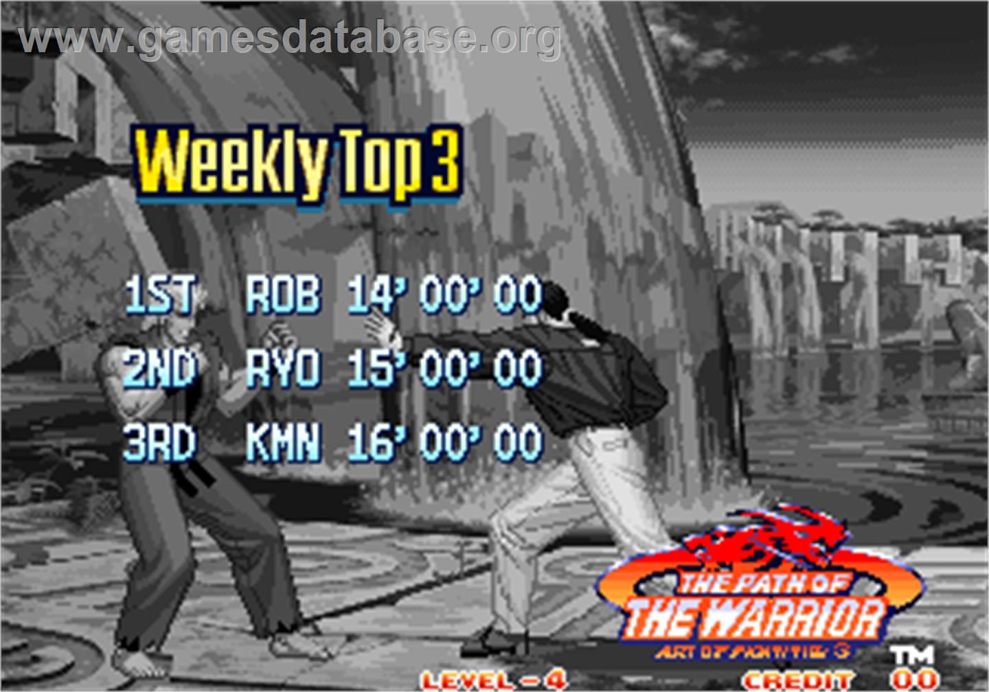 Art of Fighting 3 - The Path of the Warrior / Art of Fighting - Ryuuko no Ken Gaiden - Arcade - Artwork - High Score Screen