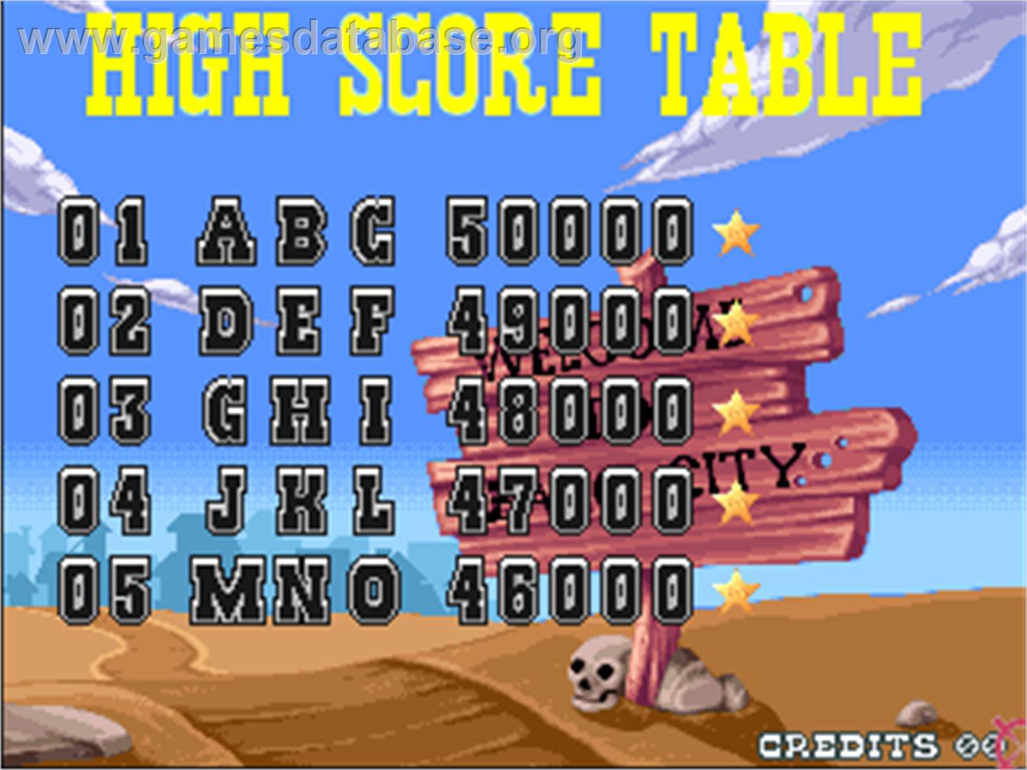 Bang! - Arcade - Artwork - High Score Screen