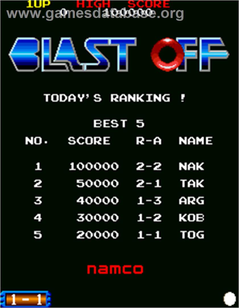 Blast Off - Arcade - Artwork - High Score Screen