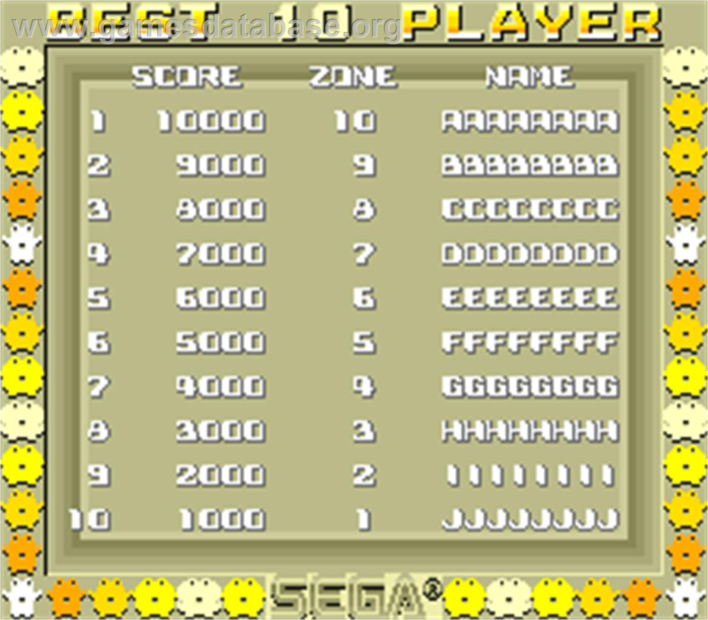 Calorie Kun vs Moguranian - Arcade - Artwork - High Score Screen