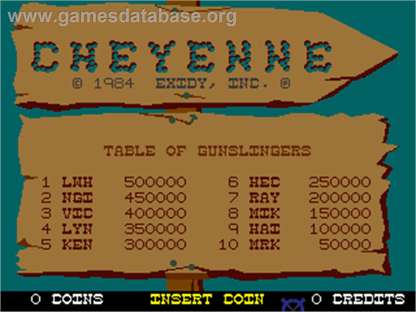 Cheyenne - Arcade - Artwork - High Score Screen