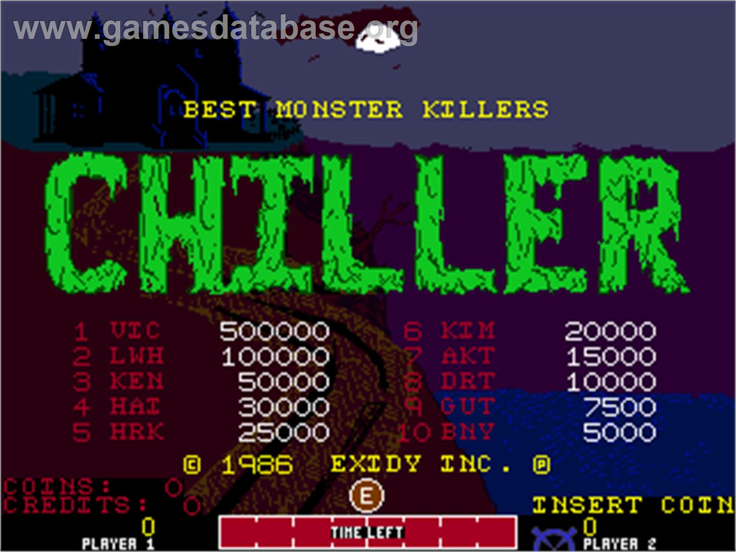 Chiller - Arcade - Artwork - High Score Screen