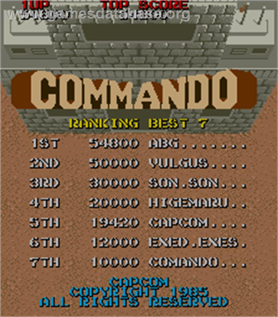 Commando - Arcade - Artwork - High Score Screen
