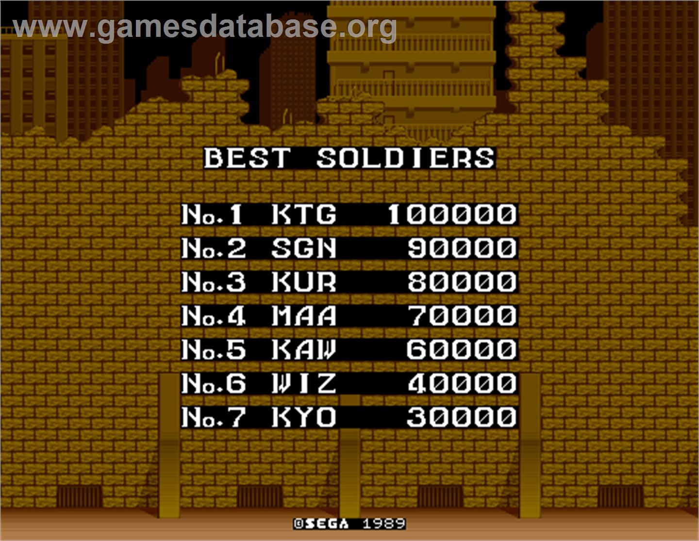 Crack Down - Arcade - Artwork - High Score Screen