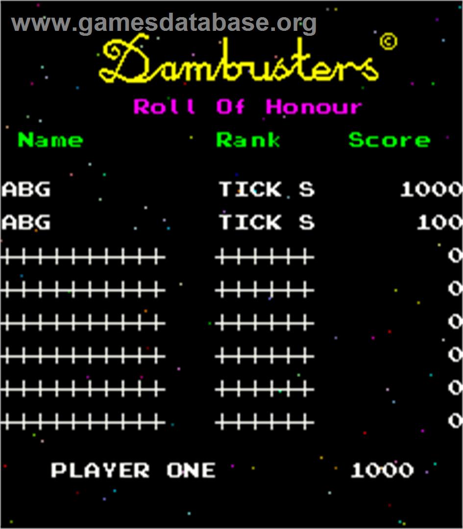 Dambusters - Arcade - Artwork - High Score Screen