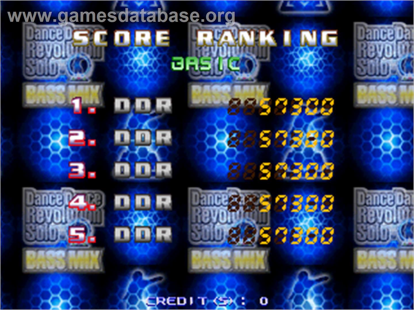 Dance Dance Revolution Solo Bass Mix - Arcade - Artwork - High Score Screen