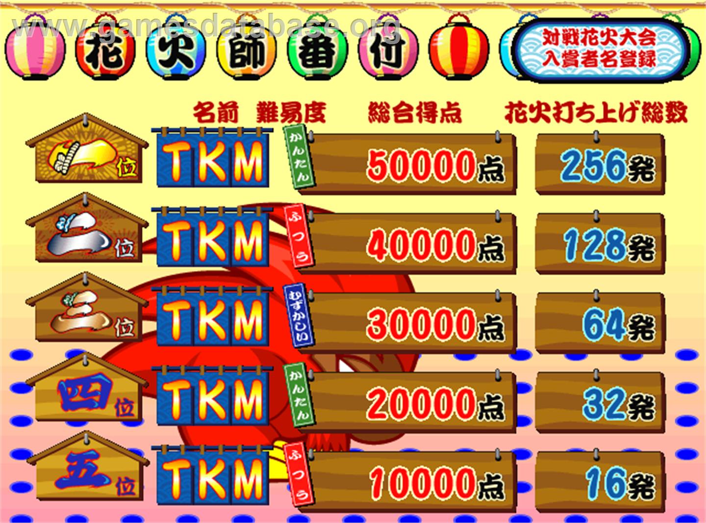 Donchan no Hanabi de Doon - Arcade - Artwork - High Score Screen