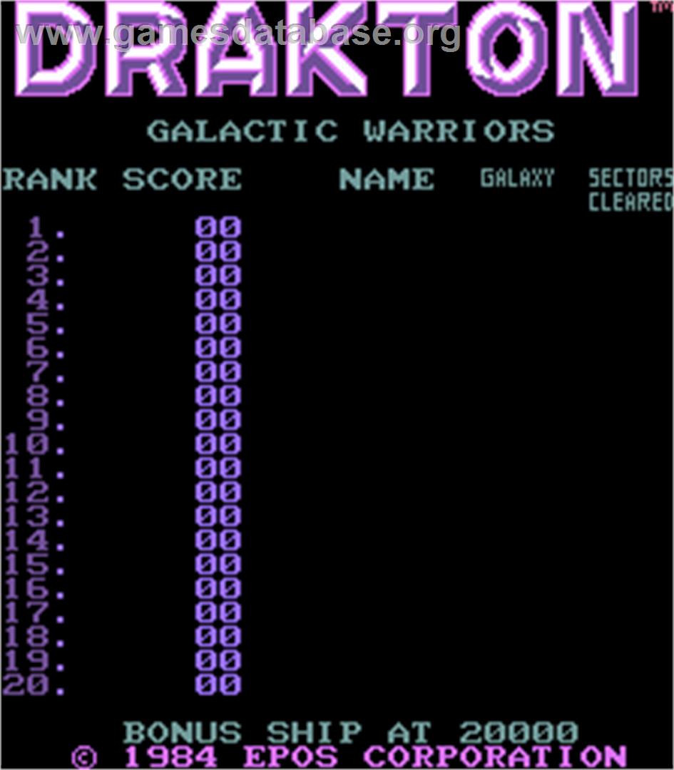 Drakton - Arcade - Artwork - High Score Screen