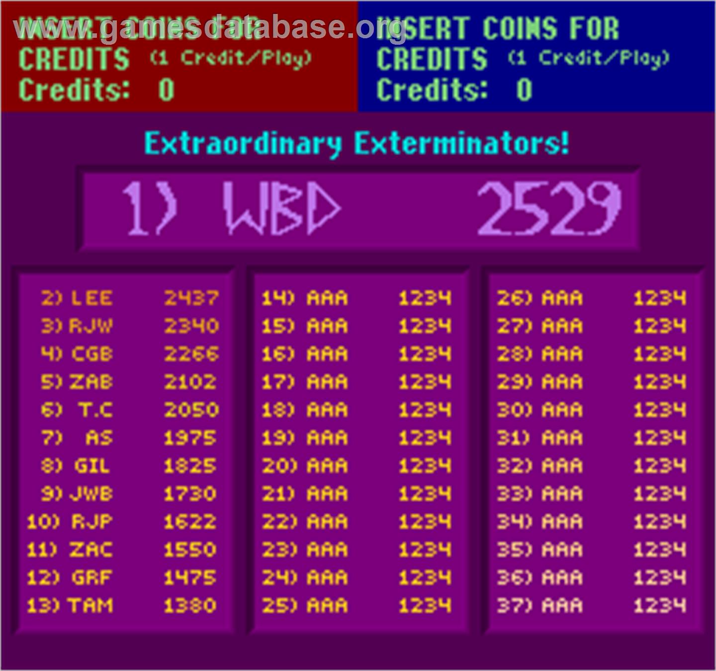 Exterminator - Arcade - Artwork - High Score Screen