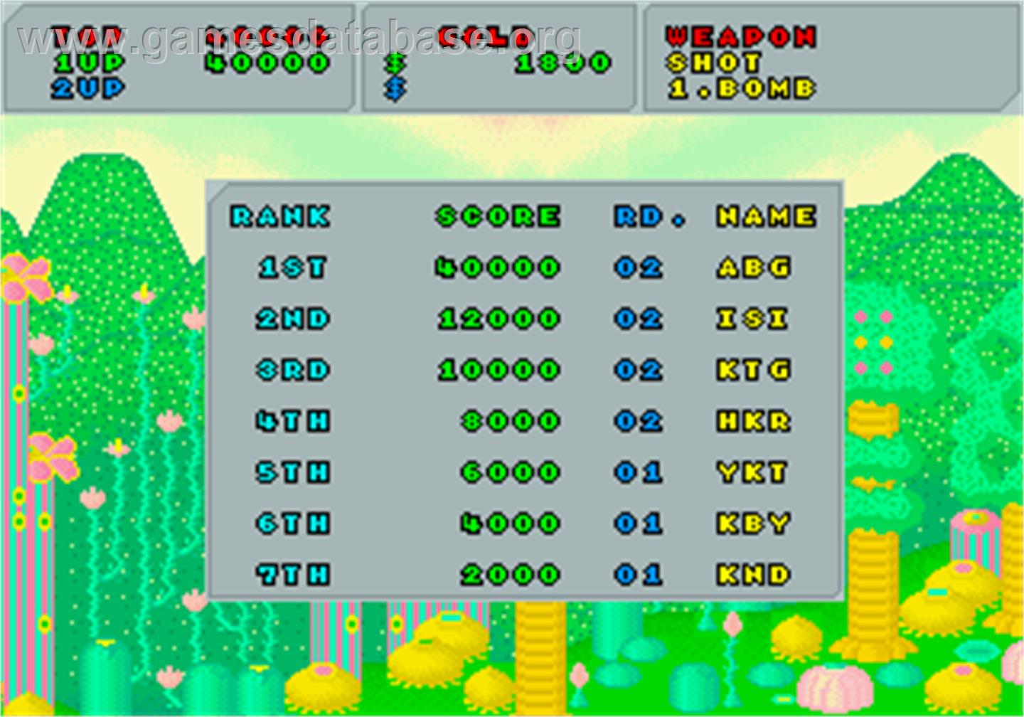 Fantasy Zone - Arcade - Artwork - High Score Screen