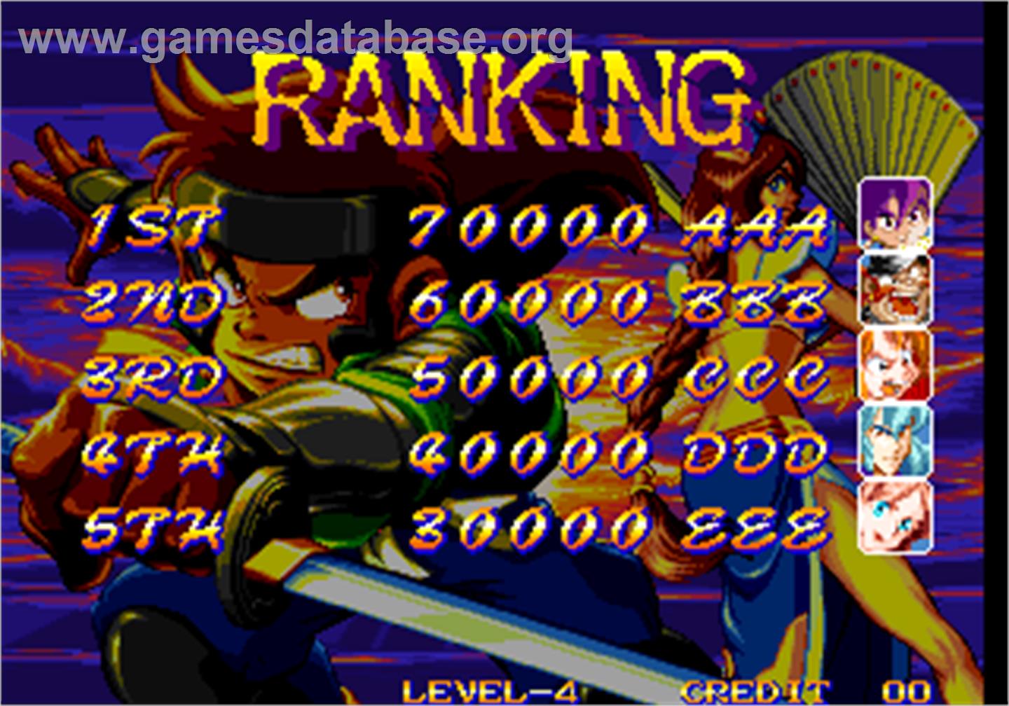 Far East of Eden - Kabuki Klash / Tengai Makyou - Shin Den - Arcade - Artwork - High Score Screen
