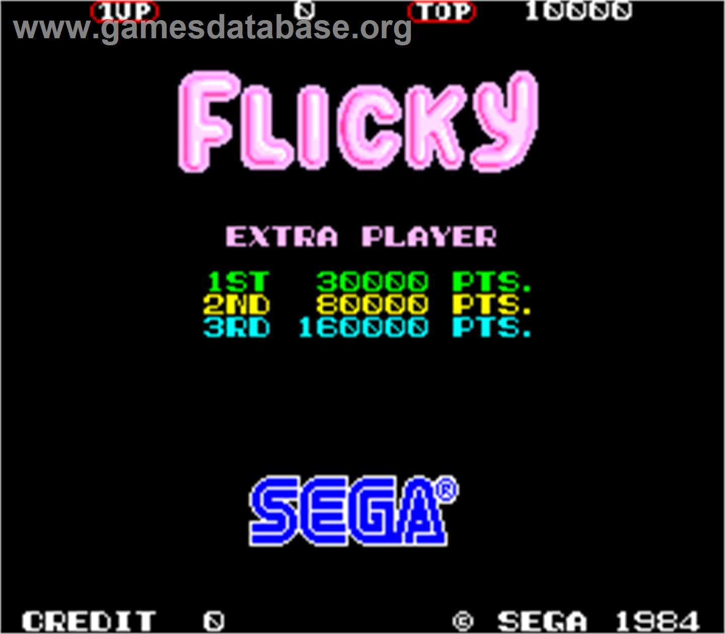 Flicky - Arcade - Artwork - High Score Screen