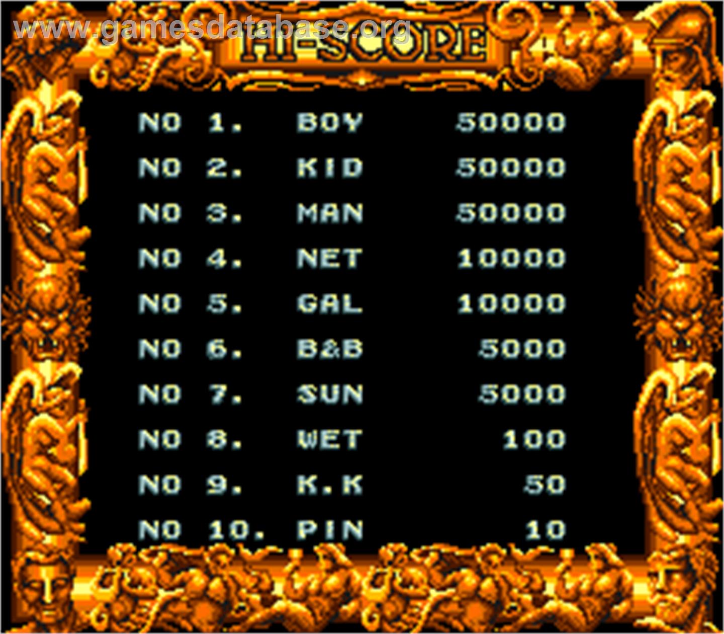 Gladiator - Arcade - Artwork - High Score Screen