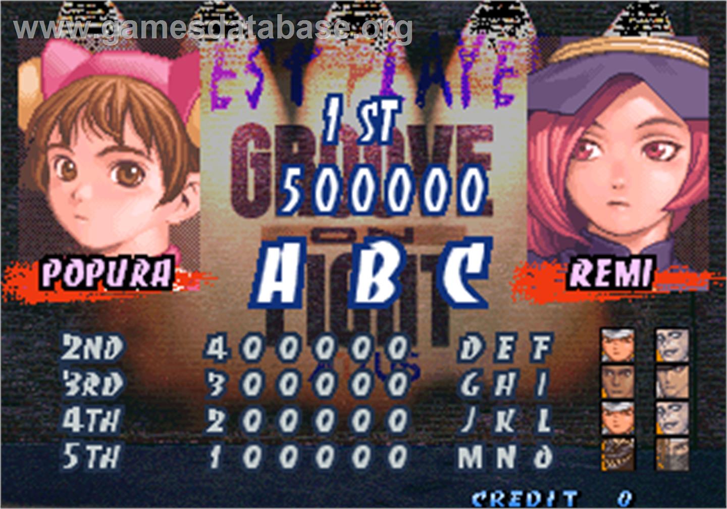 Groove on Fight - Gouketsuji Ichizoku 3 - Arcade - Artwork - High Score Screen