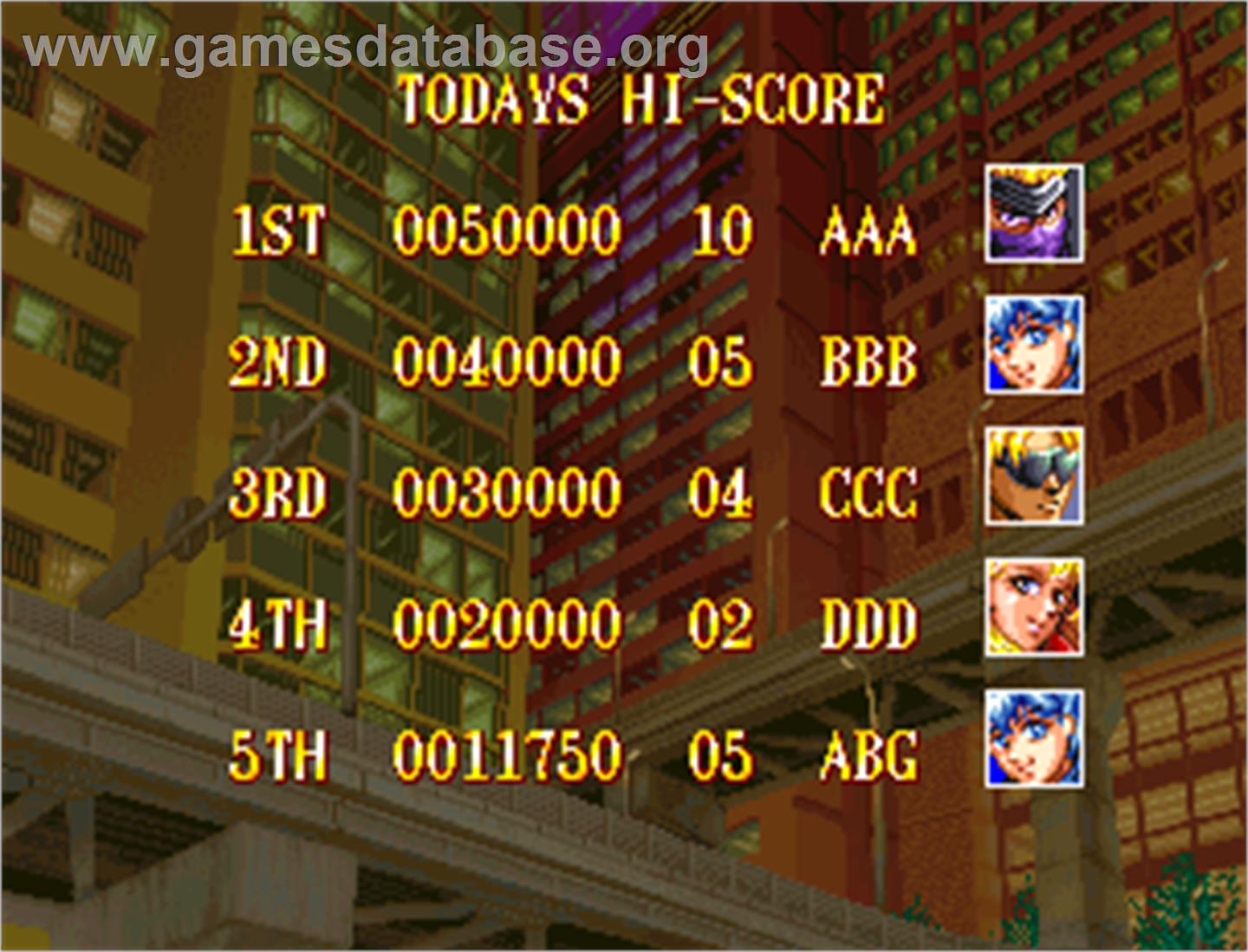 Guardians / Denjin Makai II - Arcade - Artwork - High Score Screen