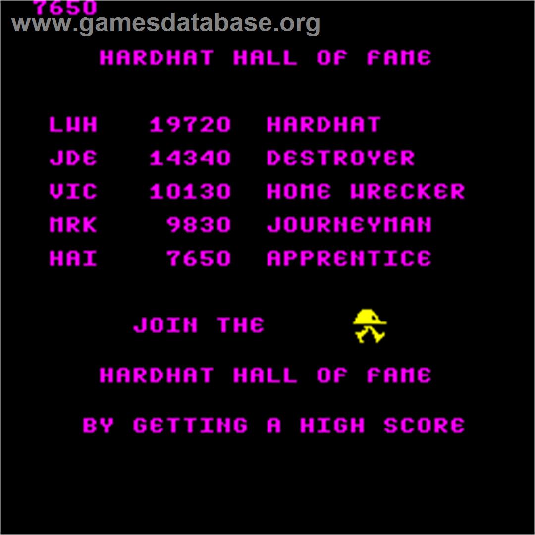 Hard Hat - Arcade - Artwork - High Score Screen