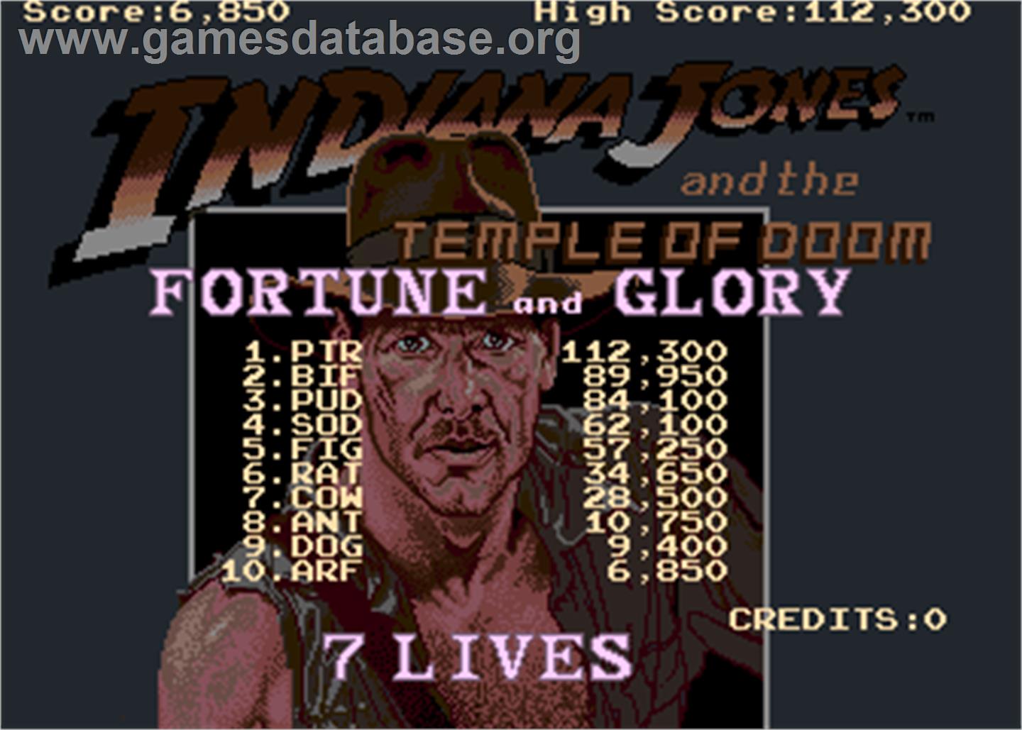 Indiana Jones and the Temple of Doom - Arcade - Artwork - High Score Screen