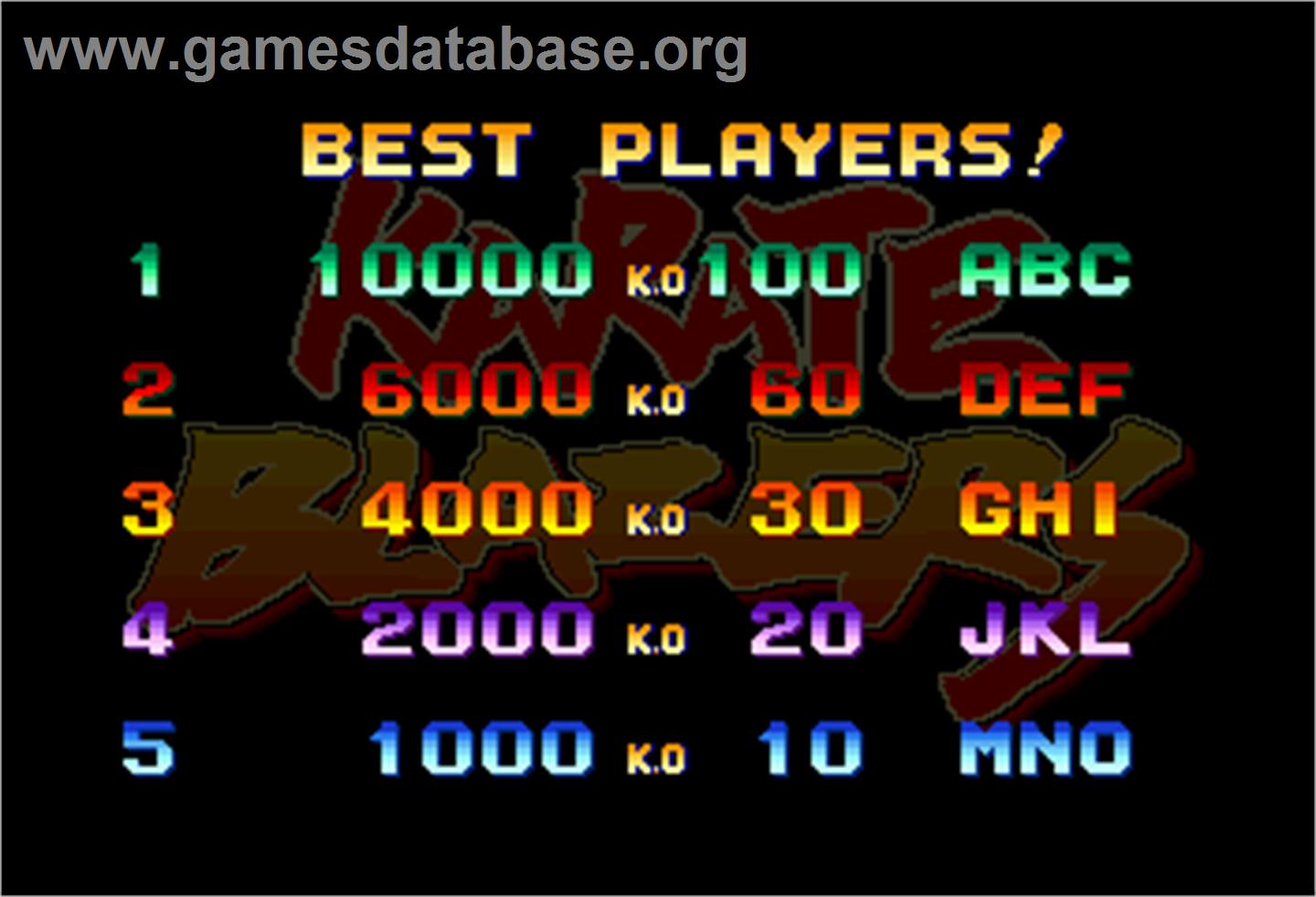 Karate Blazers - Arcade - Artwork - High Score Screen