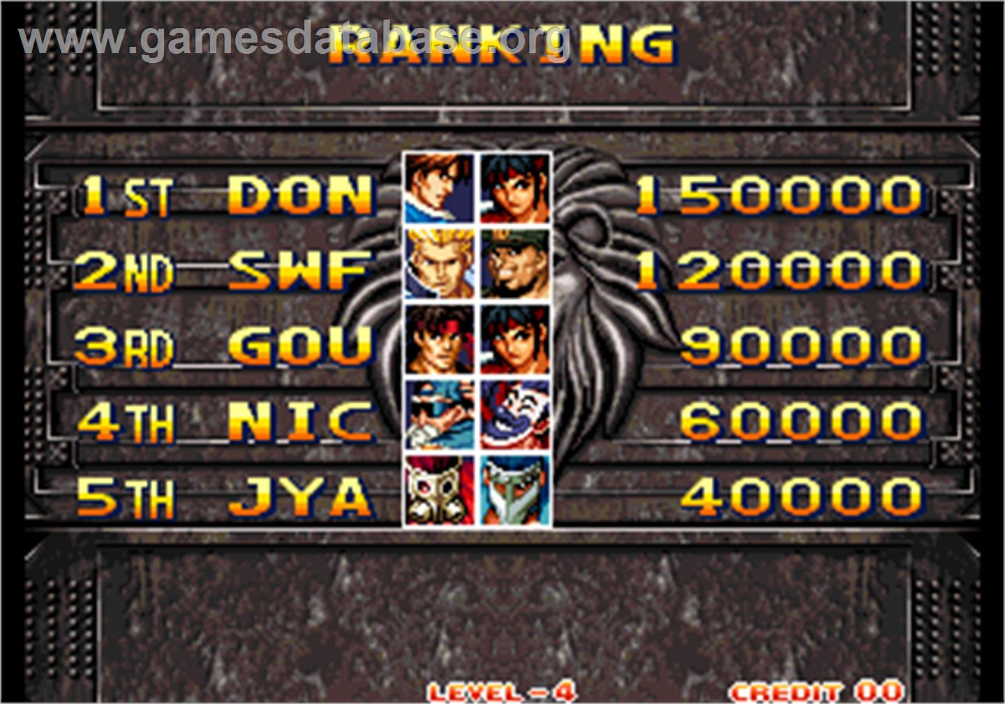 Kizuna Encounter - Super Tag Battle / Fu'un Super Tag Battle - Arcade - Artwork - High Score Screen