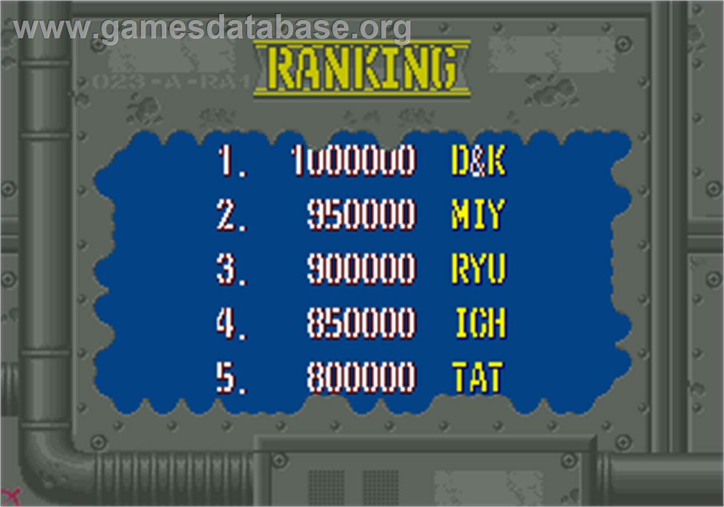 Line of Fire / Bakudan Yarou - Arcade - Artwork - High Score Screen