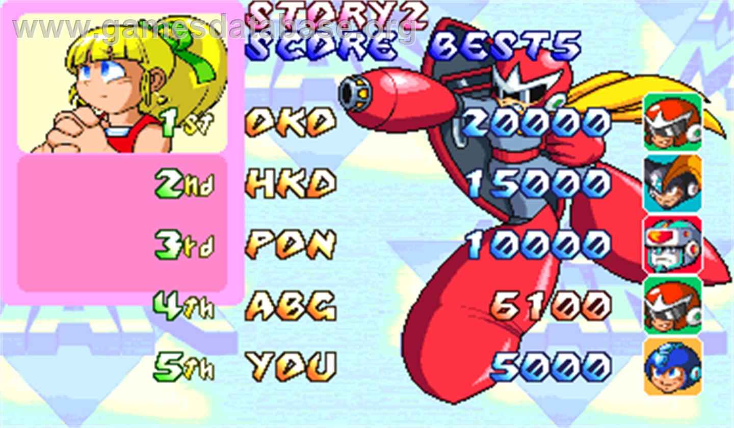 Mega Man 2: The Power Fighters - Arcade - Artwork - High Score Screen