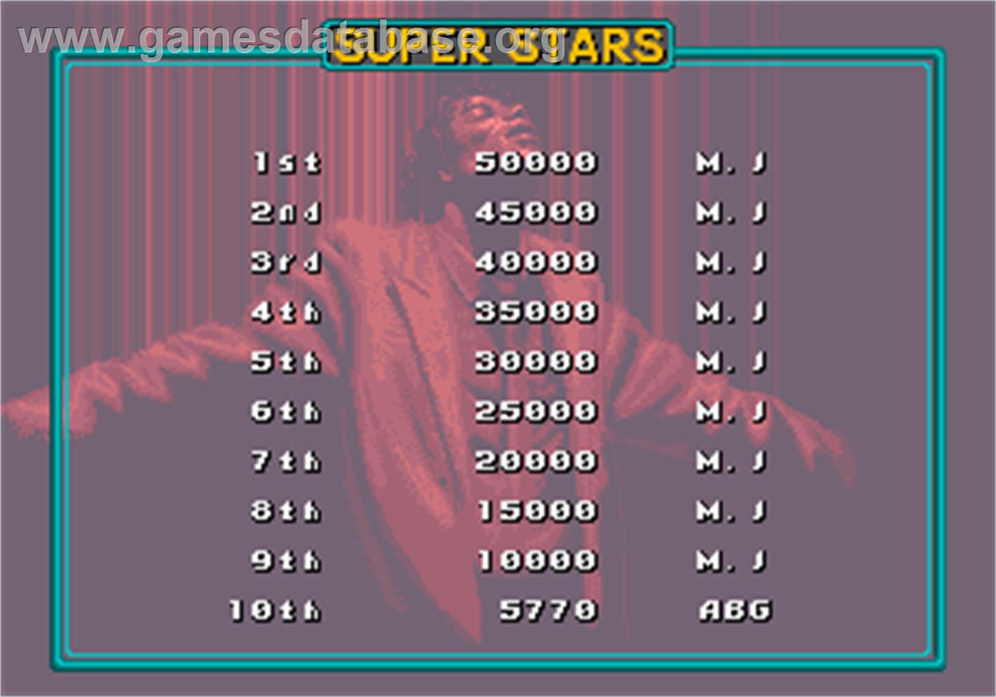 Michael Jackson's Moonwalker - Arcade - Artwork - High Score Screen