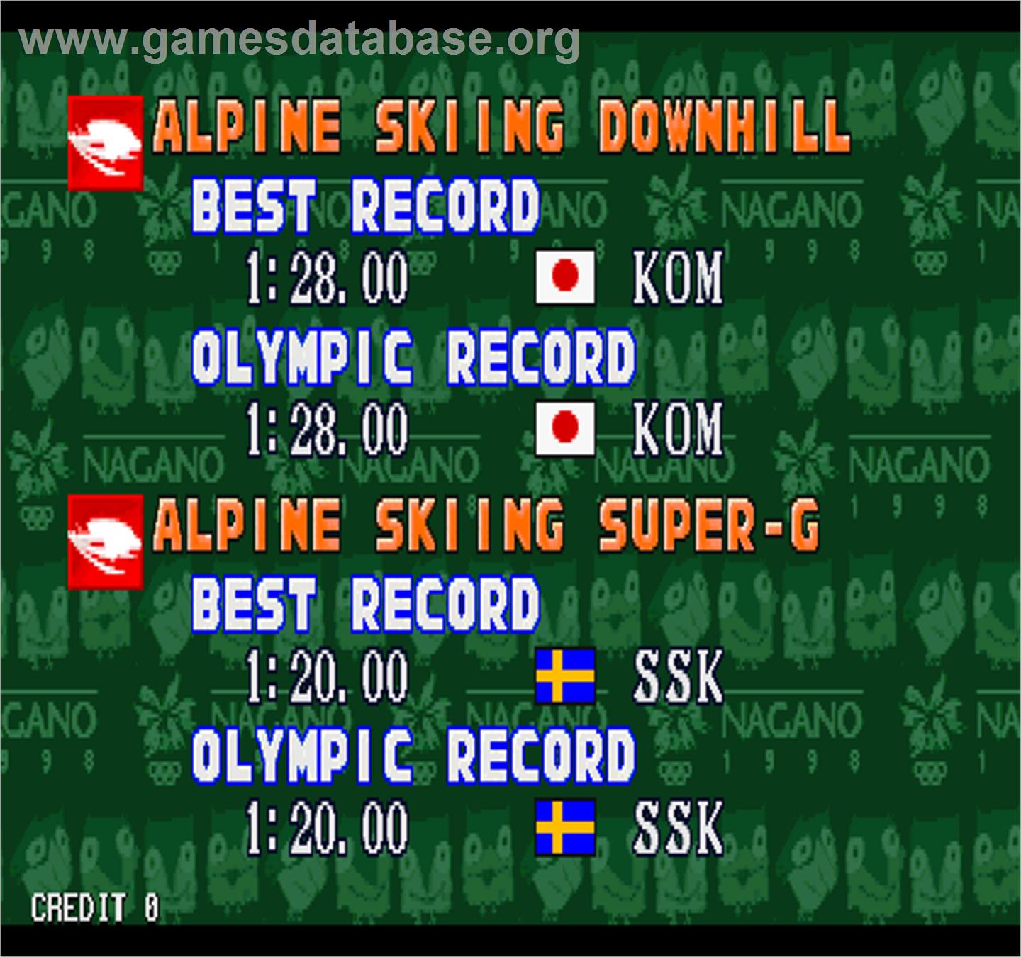 Nagano Winter Olympics '98 - Arcade - Artwork - High Score Screen