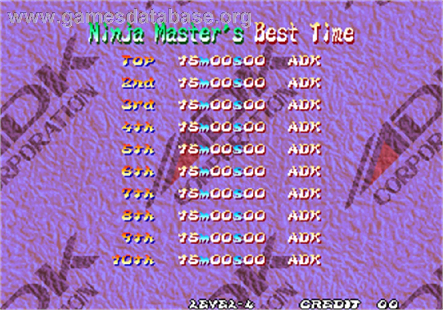 Ninja Master's - haoh-ninpo-cho - Arcade - Artwork - High Score Screen