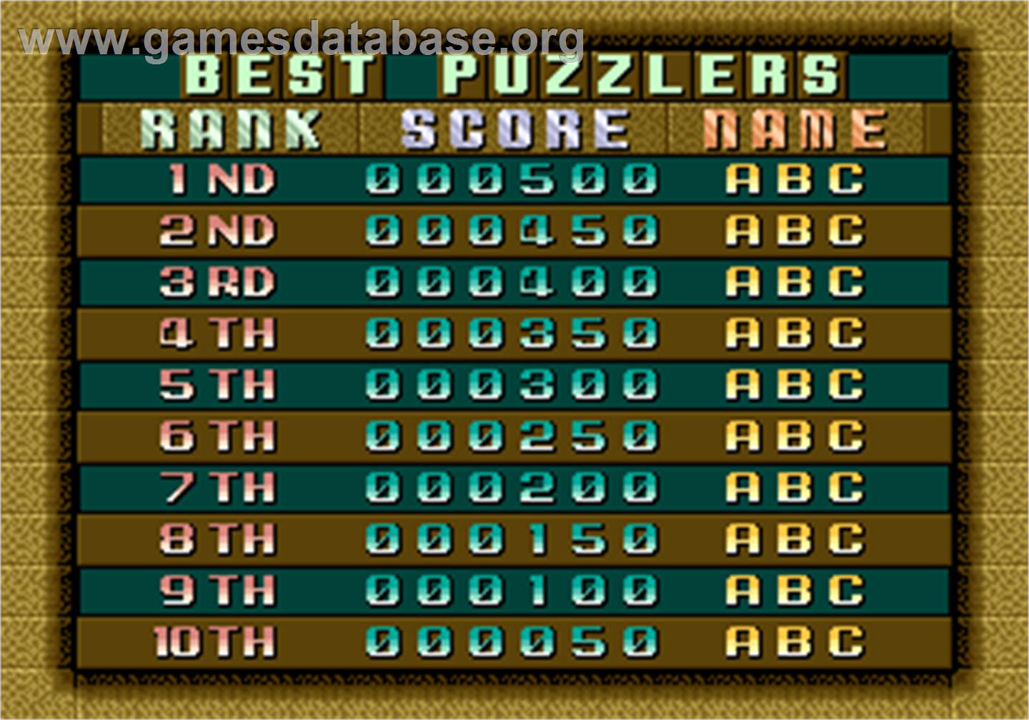 Oishii Puzzle Ha Irimasenka - Arcade - Artwork - High Score Screen