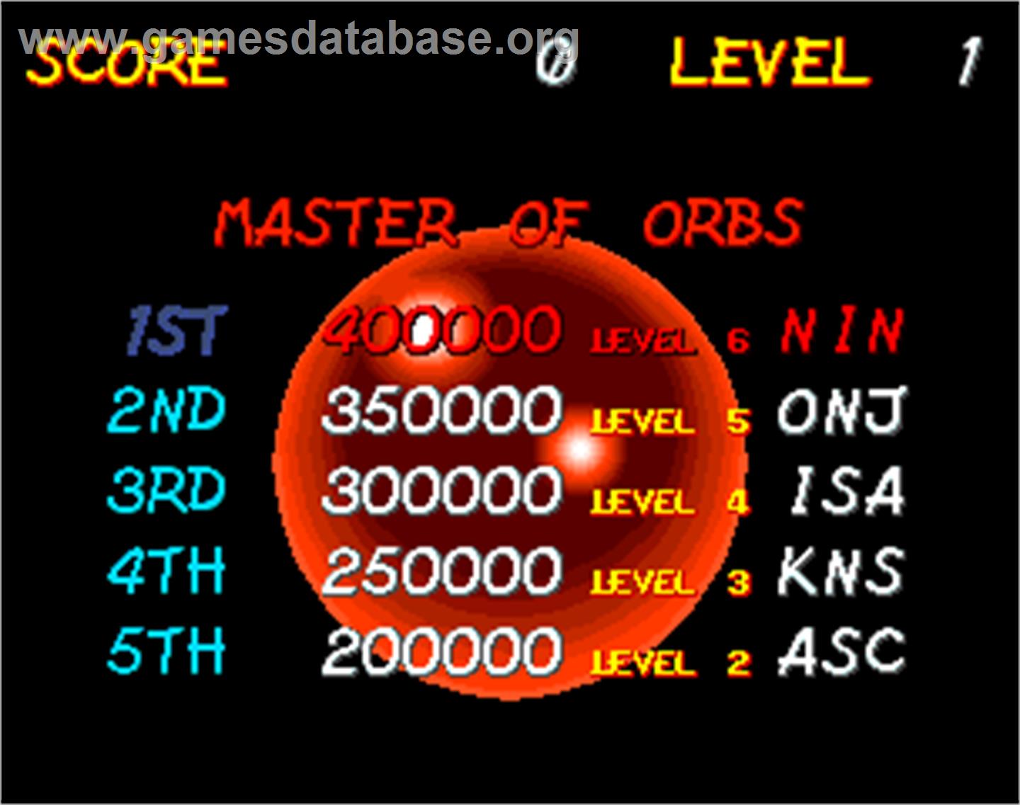 Orbs - Arcade - Artwork - High Score Screen