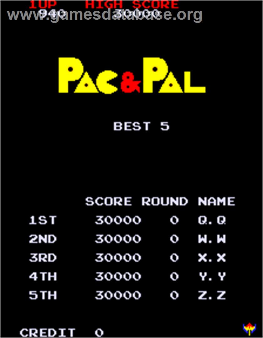 Pac & Pal - Arcade - Artwork - High Score Screen
