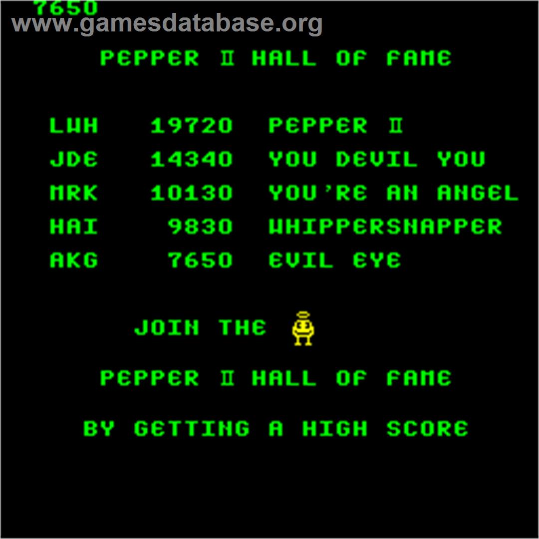 Pepper II - Arcade - Artwork - High Score Screen